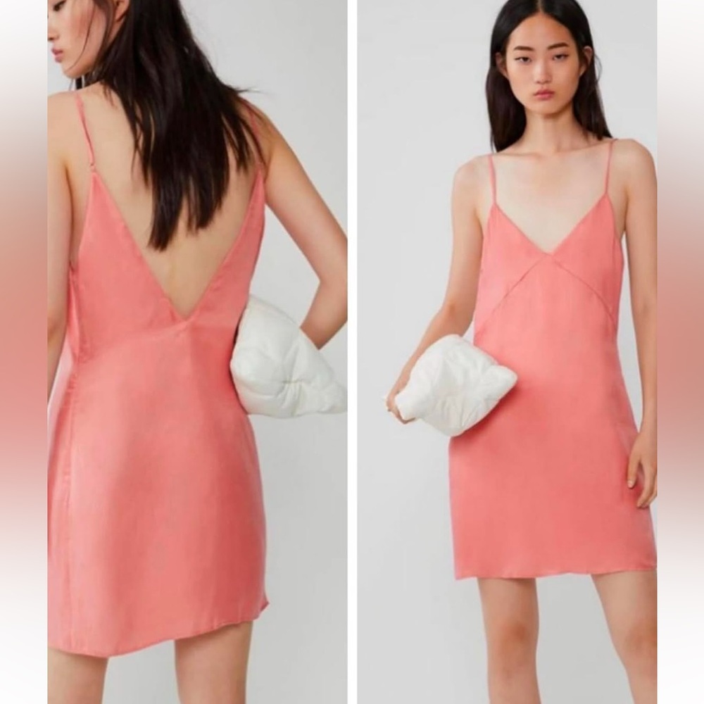 Zara size small Elegant open back Coral mini Slip Dress